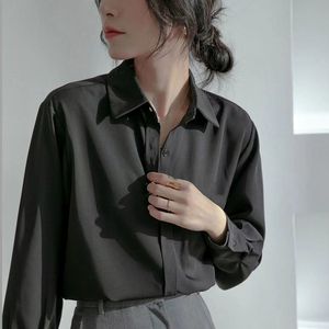黑色衬衫女秋冬加棉港风设计感小众垂感衬衣外套上衣白色工服