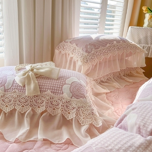 ins小仙女蕾丝牛奶绒枕套一对装48*74粉色毛绒枕头套珊瑚绒枕芯罩