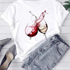 AM Coffee PM Red Wine Print T Shirt夏季时尚咖啡红酒艺术女T恤