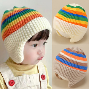 宝宝针织帽秋冬新款婴幼儿护耳帽男女童外出旅游御寒保暖毛线帽子