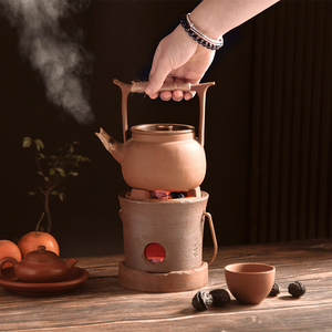 家用老式复古茶壶烧炭粗陶炉电家用侧把水壶提梁围炉煮茶功夫茶具