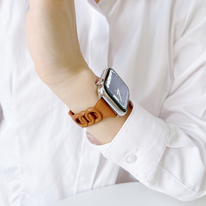 苹果手表表带小蛮腰皮质透气甜甜圈适用于iwatch8表带applewatch7/6/5/4/3/2表带小众个性创意s7男女45mm黑色