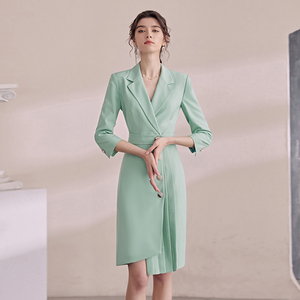 浅绿色高端正装职业连衣裙女春夏季2022新款主持人工作服西装套裙