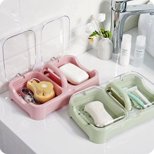大号肥皂盒带盖沥水双格香皂盒创意防水北欧风格洗手间肥皂架简约