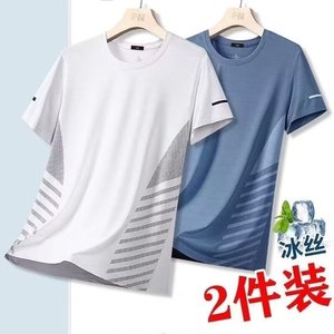 夏季短袖男2024新款冰丝速干运动健身透气网眼半截袖薄款宽松T恤