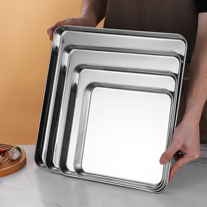 304不锈钢盘子肠粉盘平底盘 商用烧烤盘方形凉皮粉盘浅盘蒸盘托盘