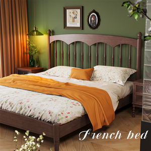 法式复古实木双人床主卧1米8大床高架单人床小户型美式木制温莎床