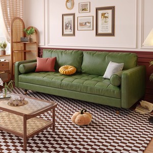 法式复古皮沙发客厅小户型欧美式轻奢沙发意式直排三人四人皮沙发
