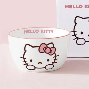 哈喽kitty陶瓷碗小学生凯蒂猫米饭碗 家用女孩专用好看的kt猫餐具