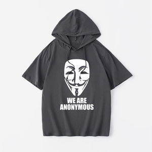 黑客组织匿名者斗篷教条T恤短袖新款衣服女男连帽背心宽松夏季情