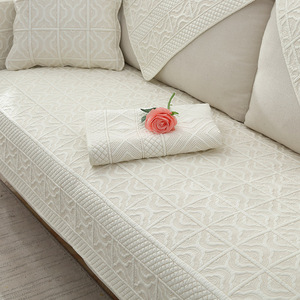 白色纯棉沙发垫四季防滑布艺坐垫简约通用纯色水洗棉套罩盖布冬季