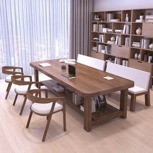 全实木双层大板书桌北欧客厅长条桌椅家用书房书法桌双人学习桌子