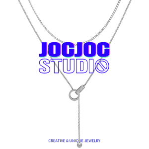 JOCJOC双环相扣流苏钛钢项链双层叠戴欧美冷淡风气质个性锁骨链女