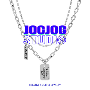 JOCJOC方牌英文字母双层叠戴项链欧美冷淡风潮流个性嘻哈钛钢饰品