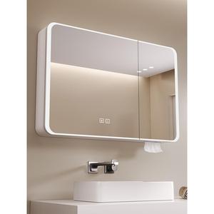 圆角智能镜柜单独带美妆浴室镜子挂墙式圆弧太空铝卫生间收纳镜箱