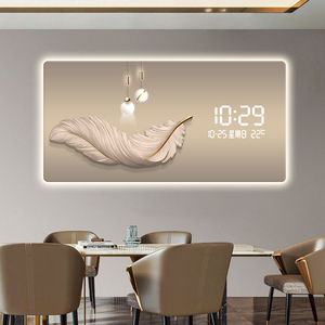 餐厅装饰画创意时钟数显电子钟表挂钟客厅背景墙壁画氛围灯表挂墙
