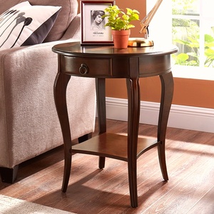 美式全实木圆形茶几桌子边几角几沙发边柜小圆几圆桌简约小户型