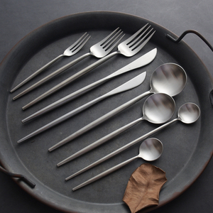 秋和岚匠 雾面拉丝银色304不锈钢西餐具牛排刀叉勺长柄咖啡勺筷子