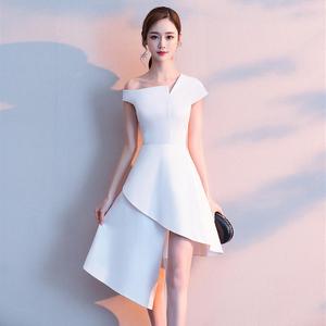 洋装小礼服女2020新款简单大方白色仙女系小个子中长款学生连衣裙