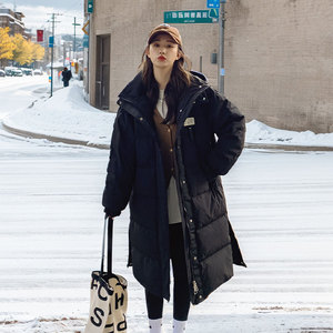 黑色连帽羽绒棉服女冬季2023新款韩版学院风保暖加厚中长款面包服