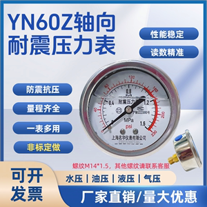 上海名宇YN60Z轴向卧式耐震压力表2分4分防震水压气压油压1.6MPA