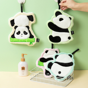 可爱熊猫双层擦手巾挂式吸水速干儿童手帕毛巾厨房卫生间抹手布