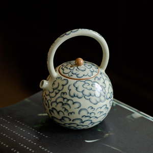 汝窑茶壶单个小号陶瓷家用小泡茶器功夫茶具青花瓷开片可养提梁壶