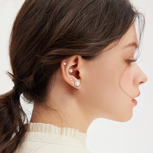 S999纯银超闪耳蜗钉女超大钻石耳骨钉养耳洞耳钉2024新款爆款耳环