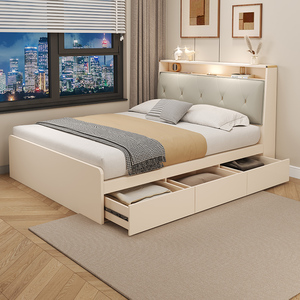 单人床1.2米榻榻米箱体奶油风储物可收纳高箱小床现代简约板式床