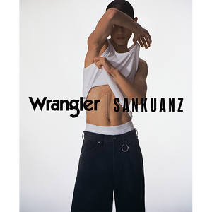 上官喆Wrangler X SANKUANZ合作系列男士水洗宽腿牛仔裤