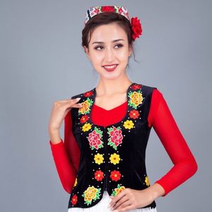 新疆舞蹈马甲女成人贴钻广场舞表演坎肩维吾尔族背心短款马夹外搭