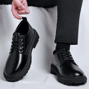 黑色皮鞋男款2024新款马丁靴英伦风软底伴郎男士休闲正装商务鞋子