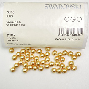 5818 296 8mm金色半孔施家珍珠进口奥地利水晶珍珠圆形DIY散珠