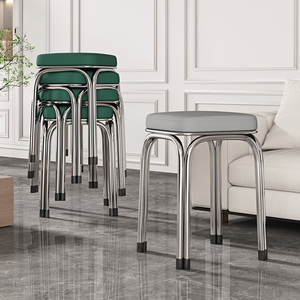 不锈钢凳子轻奢加厚家用餐桌凳椅现代简约圆凳矮凳板凳可叠放方凳
