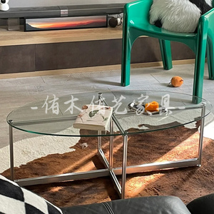 铝合金透明玻璃茶桌矮脚桌子小户型客厅小茶几边几椭圆形小圆桌