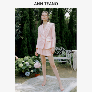 Ann teano蜜瓜橙色粉色水晶亮片休闲纯色西装外套女新款