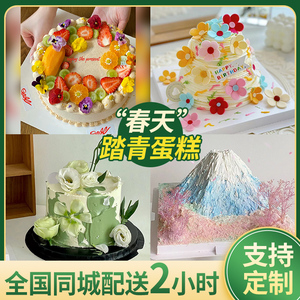 春天手绘蛋糕踏春下午茶纸杯生日蛋糕全国同城配送网红定制上海女