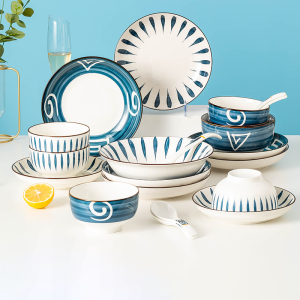 日式和风家用碗碟套装创意高颜值碗盘子组合饭碗菜盘汤碗陶瓷餐具