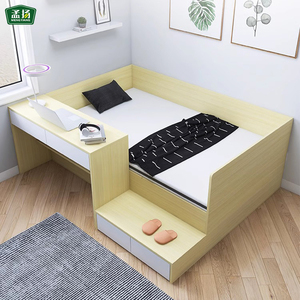 小户型榻榻米书桌一体储物床省空间组合多功能收纳儿童床带脚踏