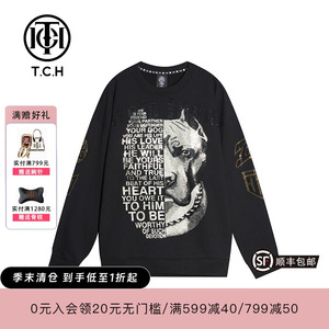 【直播】TCH潮牌翅膀狗头字母黑色卫衣男女同款T21111C6005