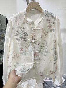 新中式国风薄款白色衬衫女夏季新款大码胖mm复古马甲衬衣两件套装