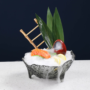 刺身盘冰盘日式料理三文鱼拼盘餐具玻璃盘子海鲜姿造盘意境菜餐盘