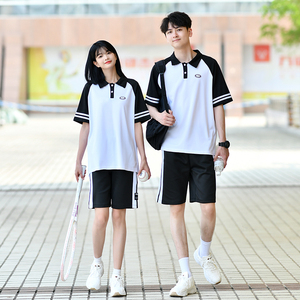 夏季韩版初中生小学生班服套装短袖裤子宽松运动会中学生校服定制