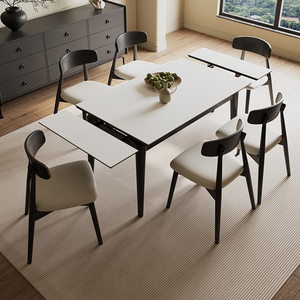 奶油风极简岩板伸缩折叠餐桌椅组合长方形小户型现代简约实木饭桌