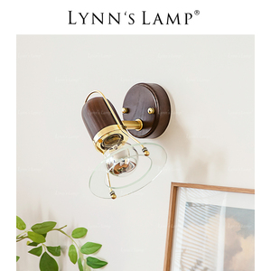 Lynn's立意实木胡桃木色小壁灯日式侘寂床头旋转卧室阅读民宿复古
