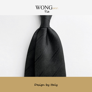 复古意式8cm宽黑色手打领带商务绅士领带正装男士黑色暗条纹领带