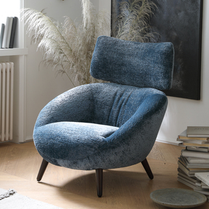 意式极简休闲椅设计师客厅布艺懒人椅高靠背蓝色单人沙发扶手椅