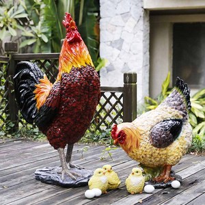 仿真公鸡母鸡玻璃钢雕塑树脂户外动物模型庭院花园水池装饰品摆件