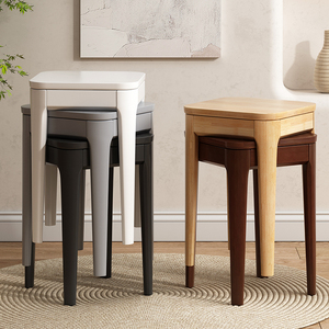 实木凳子可叠放北欧橡胶木客厅家用方凳现代简约创意板凳高脚长凳