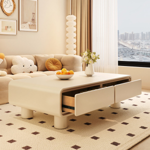 奶油风茶几轻奢现代简约客厅家用诧寂风小户型法式长方形桌设计师
